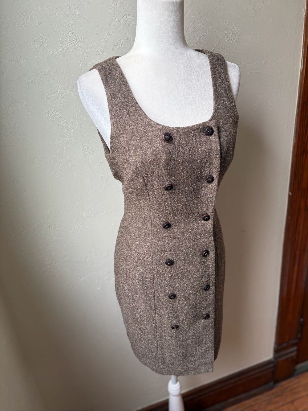 VTG 90s Ann Taylor Tweed Double Breasted Sheath Dress Size 8 USA Wool Blend - Picture 4 of 10